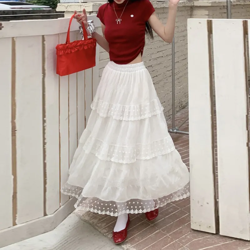 COVER TIME Casual Long Skirt Women's White-2