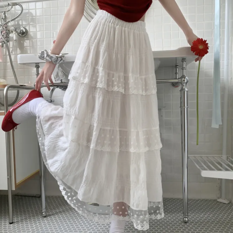COVER TIME Casual Long Skirt Women's White-6