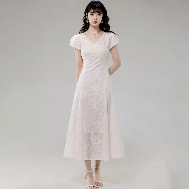 COVER TIME Short Sleeved Dress Women's Apricot-5