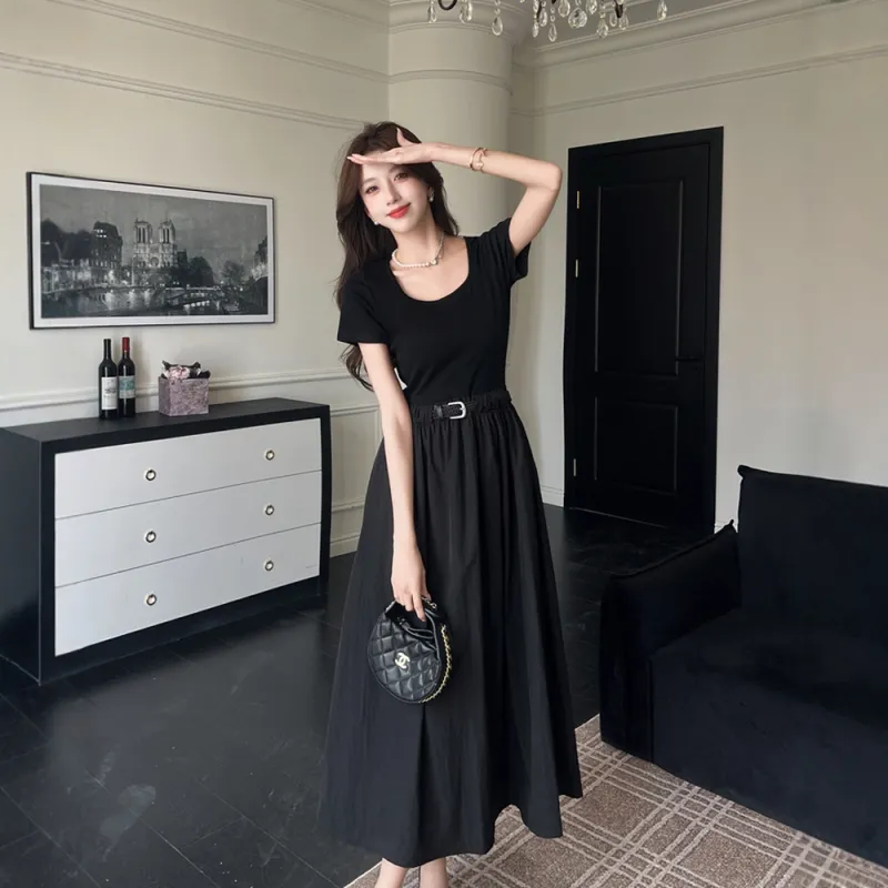 COVER TIME Short Sleeved Dress Women's Black-3