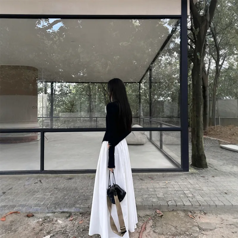 COVER TIME Two Piece Skirt Sets Women's Black Cardigan/White Camisole Dress-5