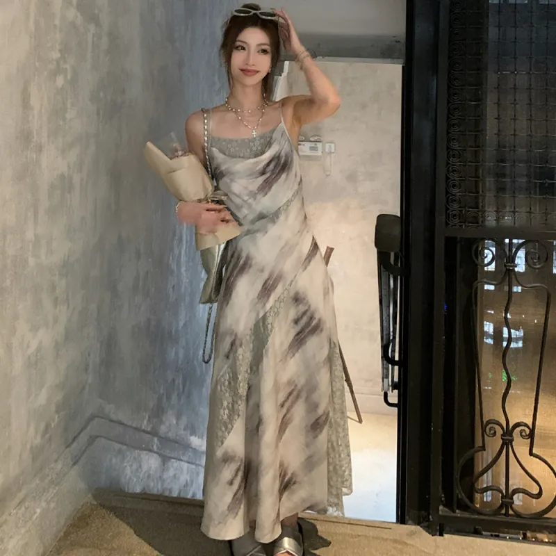 COVER TIME Slip Dress Women's Ink Wash Painting-2