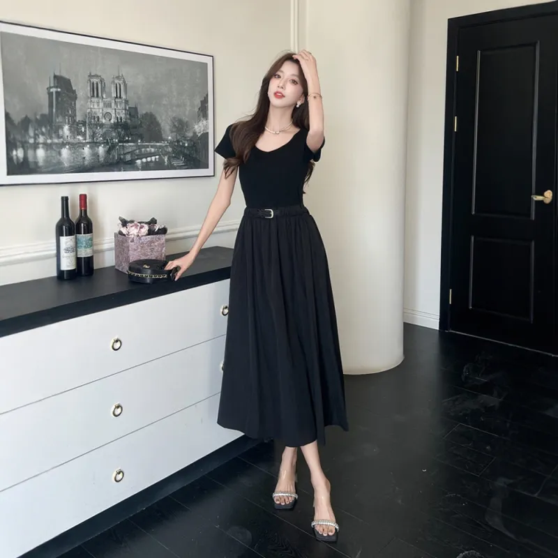 COVER TIME Short Sleeved Dress Women's Black-2