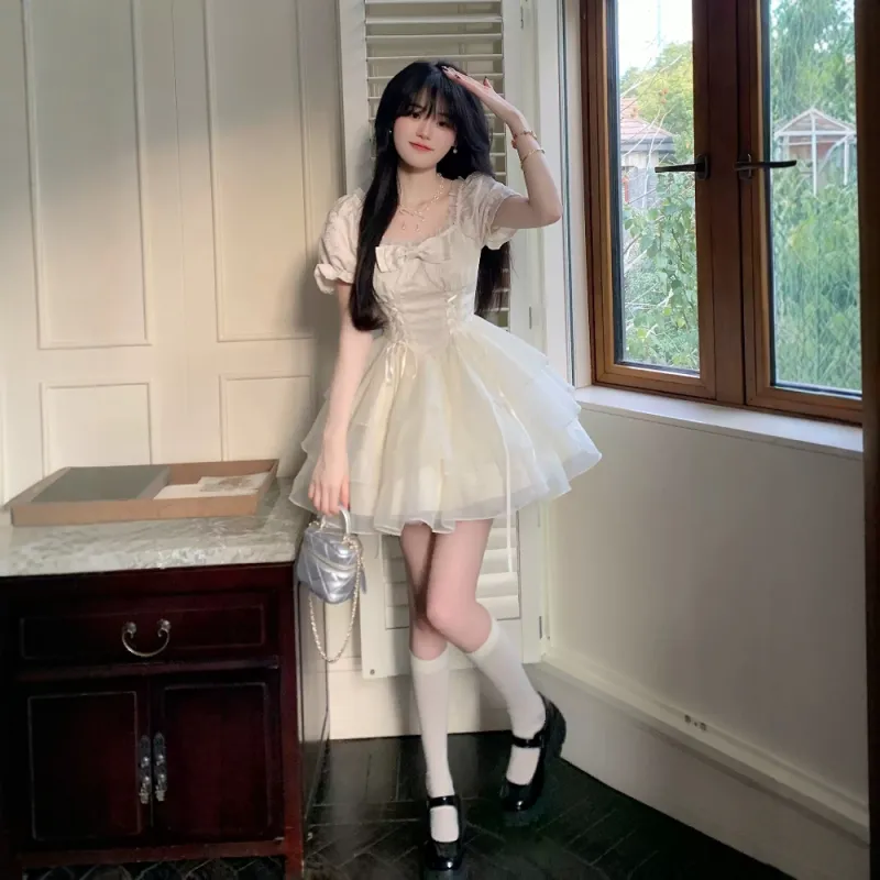 COVER TIME Short Sleeved Dress Women's White-1