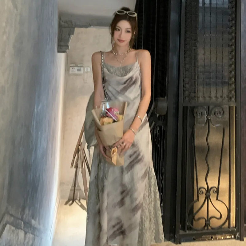 COVER TIME Slip Dress Women's Ink Wash Painting-3
