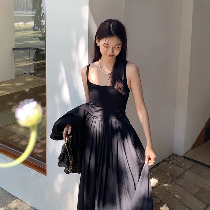 COVER TIME Slip Dress Women's Black-5