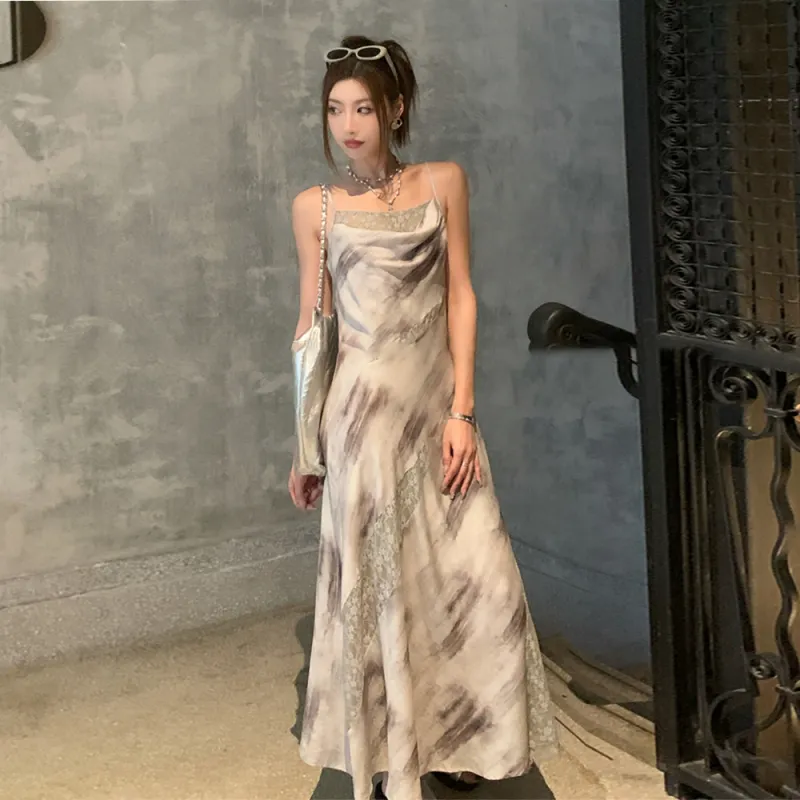 COVER TIME Slip Dress Women's Ink Wash Painting-1