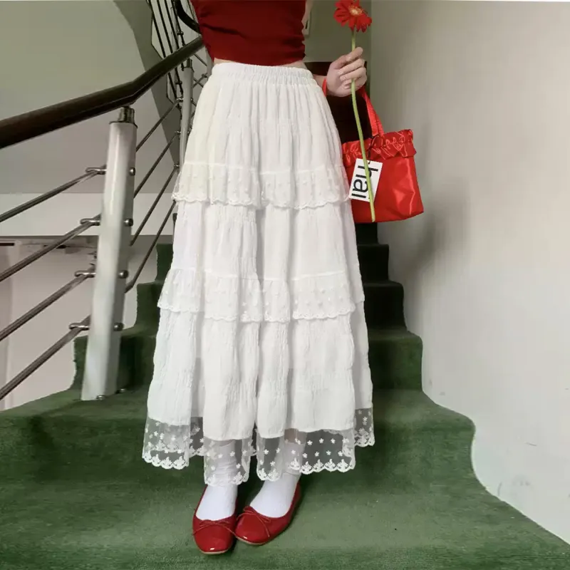 COVER TIME Casual Long Skirt Women's White-5