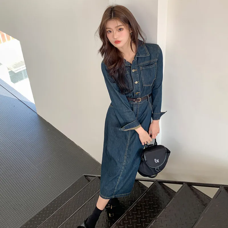 COVER TIME Long Sleeved Dress Women's Dark Blue-13