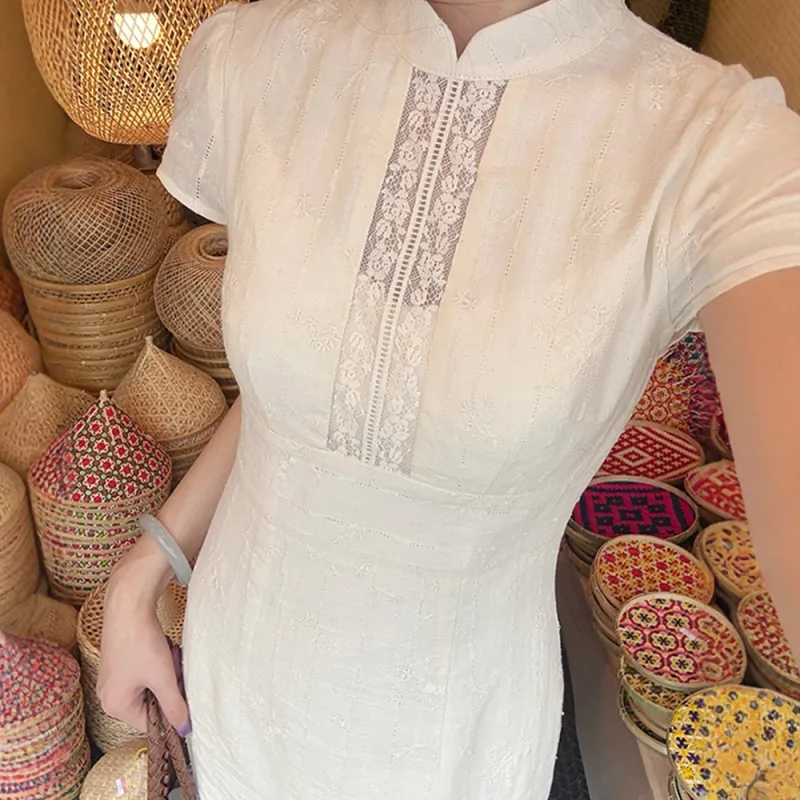 COVER TIME Short Sleeved Dress Women's Apricot-3