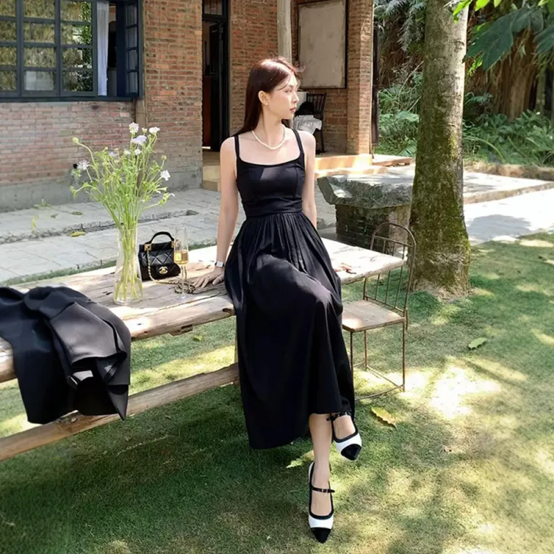COVER TIME Slip Dress Women's Black-3
