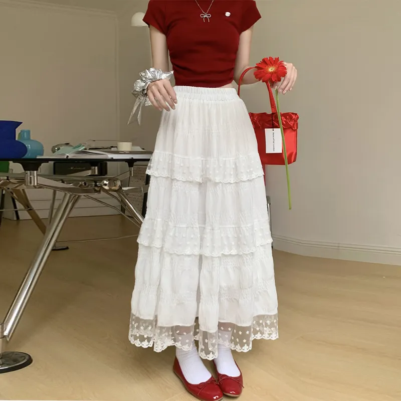COVER TIME Casual Long Skirt Women's White-3