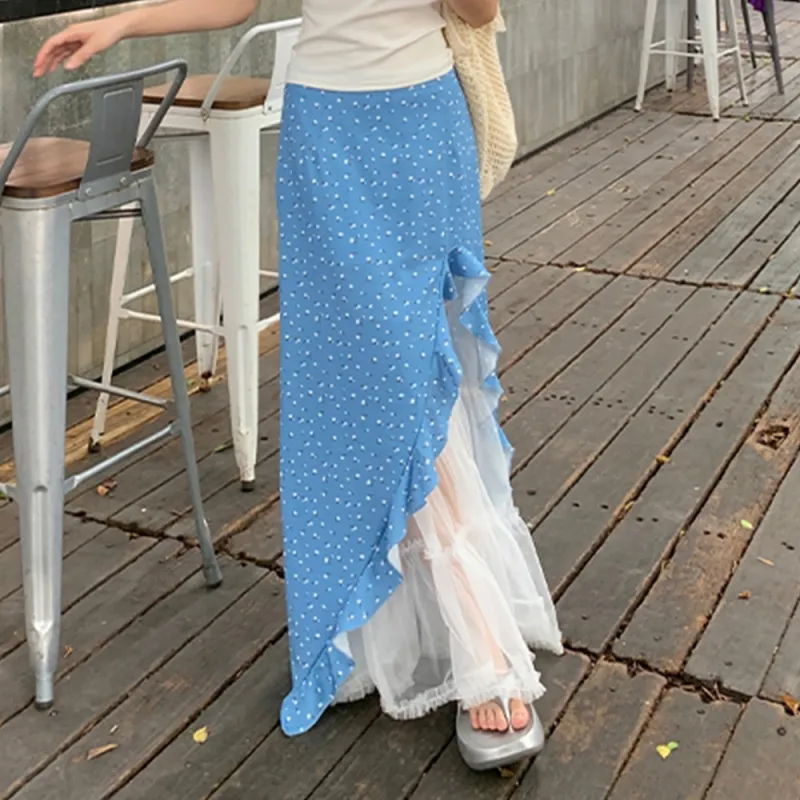 COVER TIME Casual Long Skirt Women's Blue-6