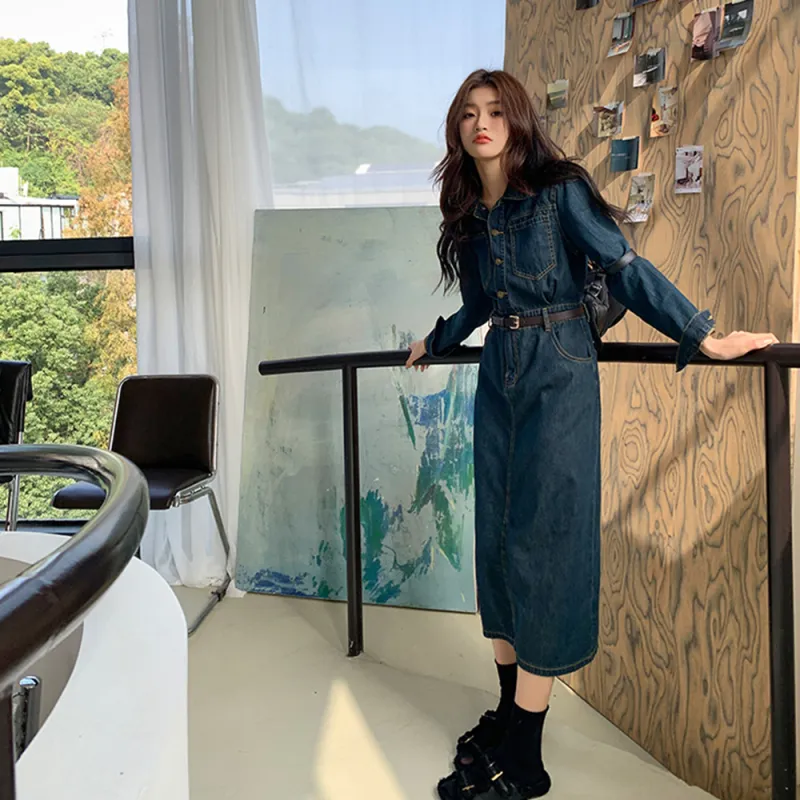 COVER TIME Long Sleeved Dress Women's Dark Blue-8