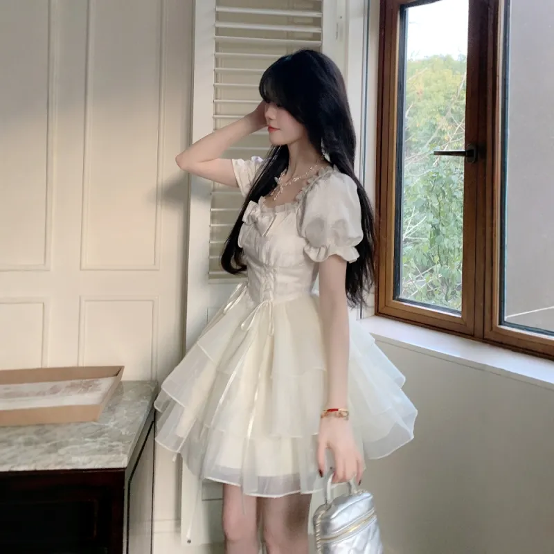 COVER TIME Short Sleeved Dress Women's White-4