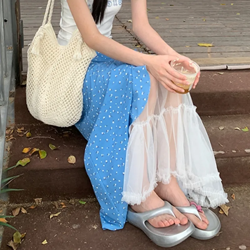 COVER TIME Casual Long Skirt Women's Blue-5