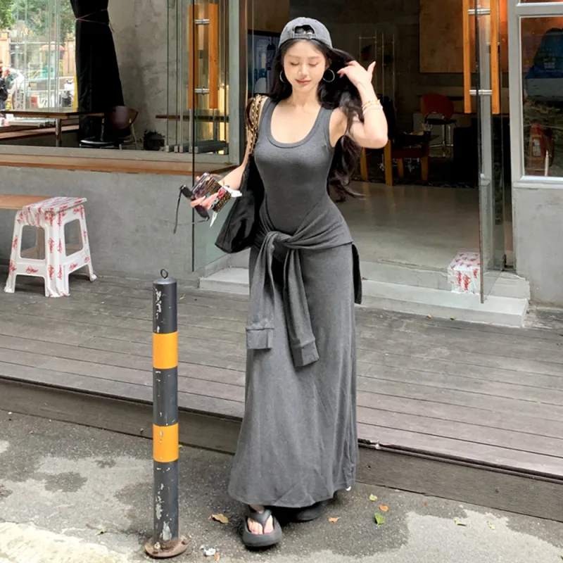 COVER TIME Slip Dress Women's Gray-5