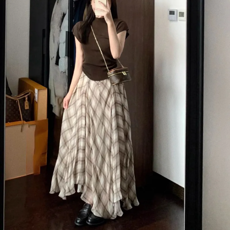COVER TIME Casual Long Skirt Women's Brown-2