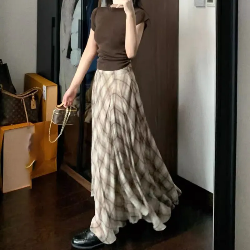 COVER TIME Casual Long Skirt Women's Brown-5