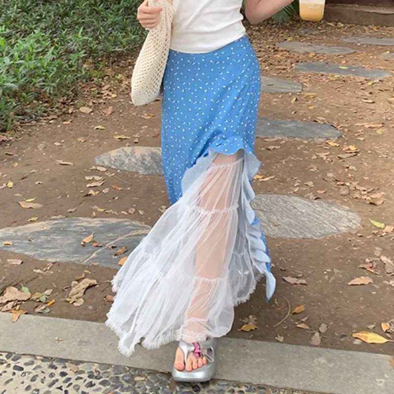 COVER TIME Casual Long Skirt Women's Blue-3