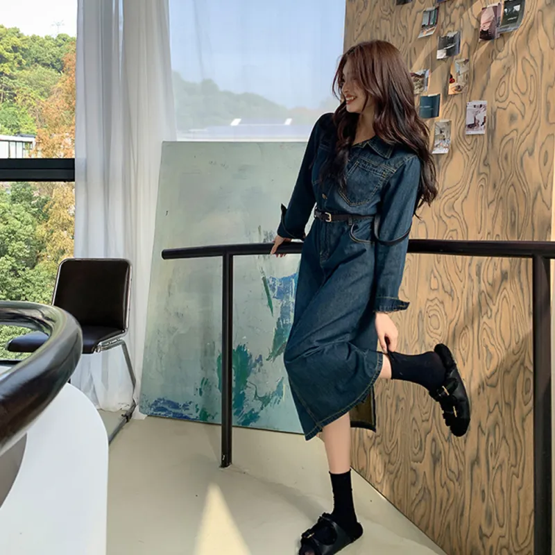 COVER TIME Long Sleeved Dress Women's Dark Blue-12