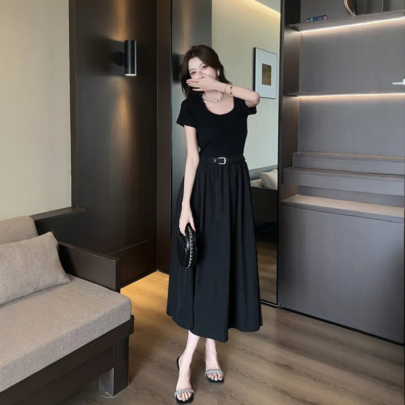 COVER TIME Short Sleeved Dress Women's Black-1