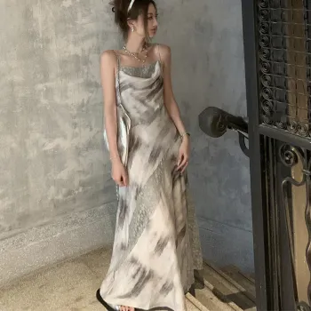 COVER TIME Slip Dress Women's Ink Wash Painting