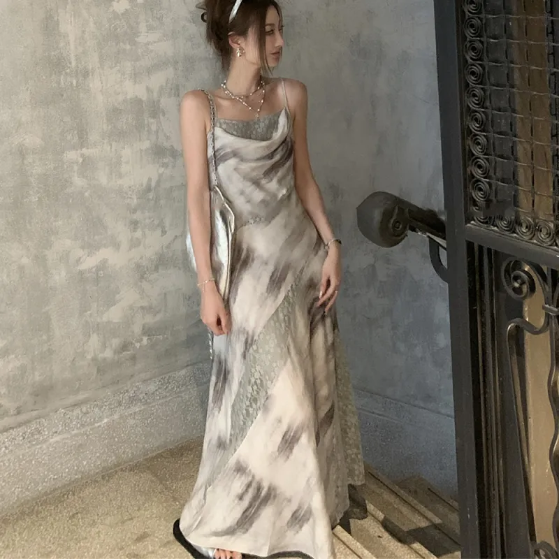 COVER TIME Slip Dress Women's Ink Wash Painting-0