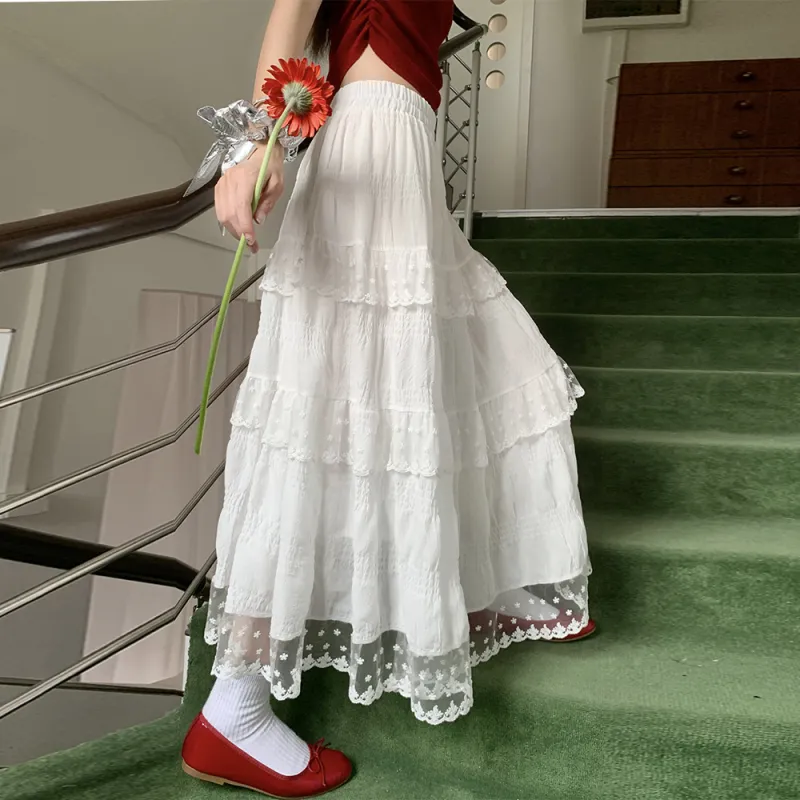 COVER TIME Casual Long Skirt Women's White-4