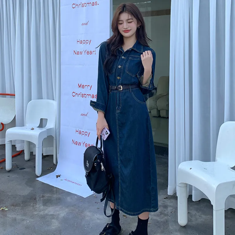 COVER TIME Long Sleeved Dress Women's Dark Blue-9