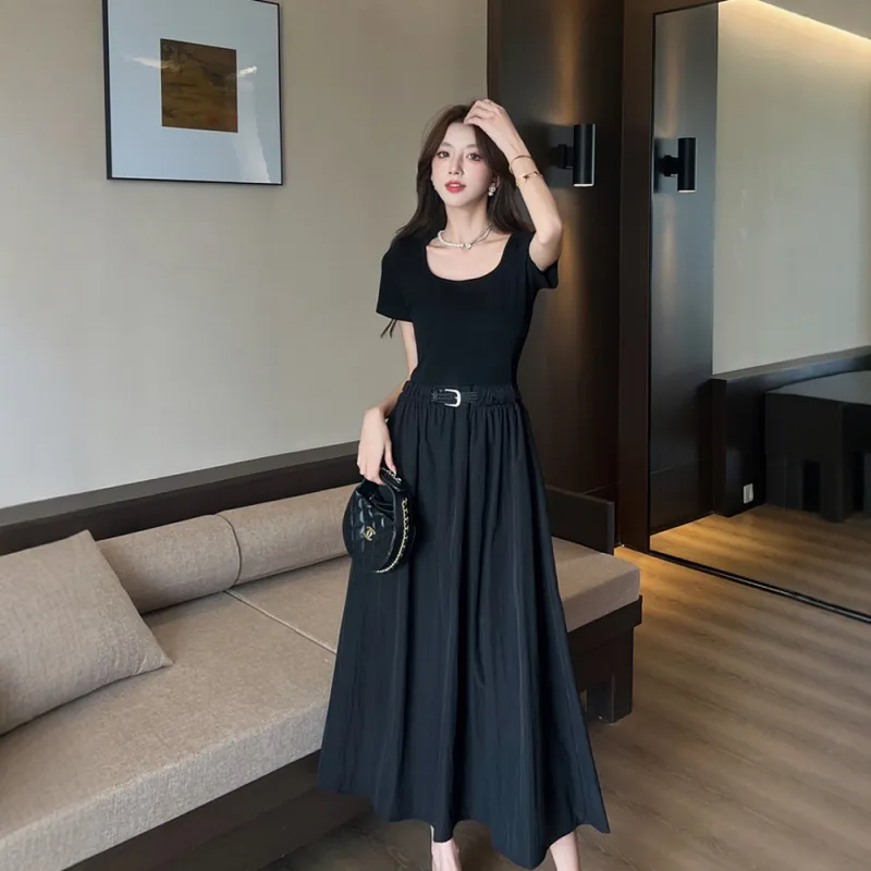 COVER TIME Short Sleeved Dress Women's Black-5