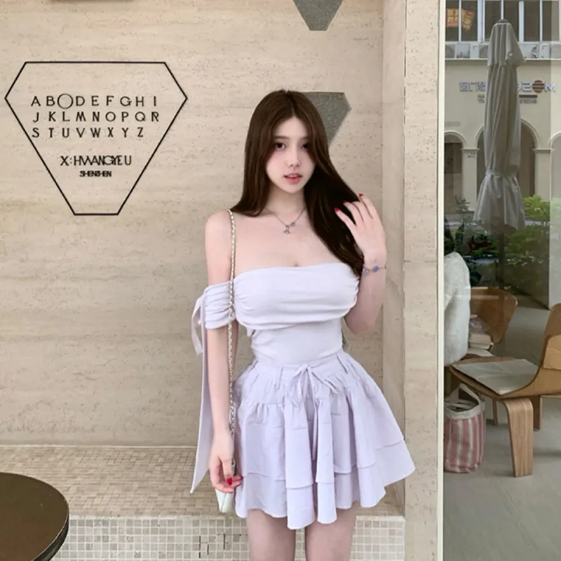 COVER TIME Two Piece Skirt Sets Women's Purple-5