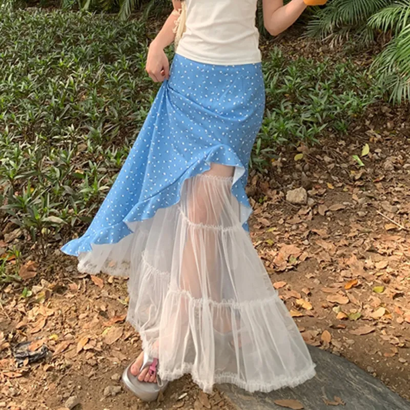 COVER TIME Casual Long Skirt Women's Blue-4