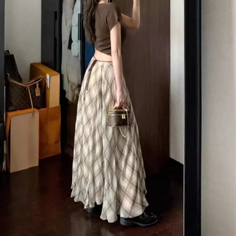 COVER TIME Casual Long Skirt Women's Brown-4