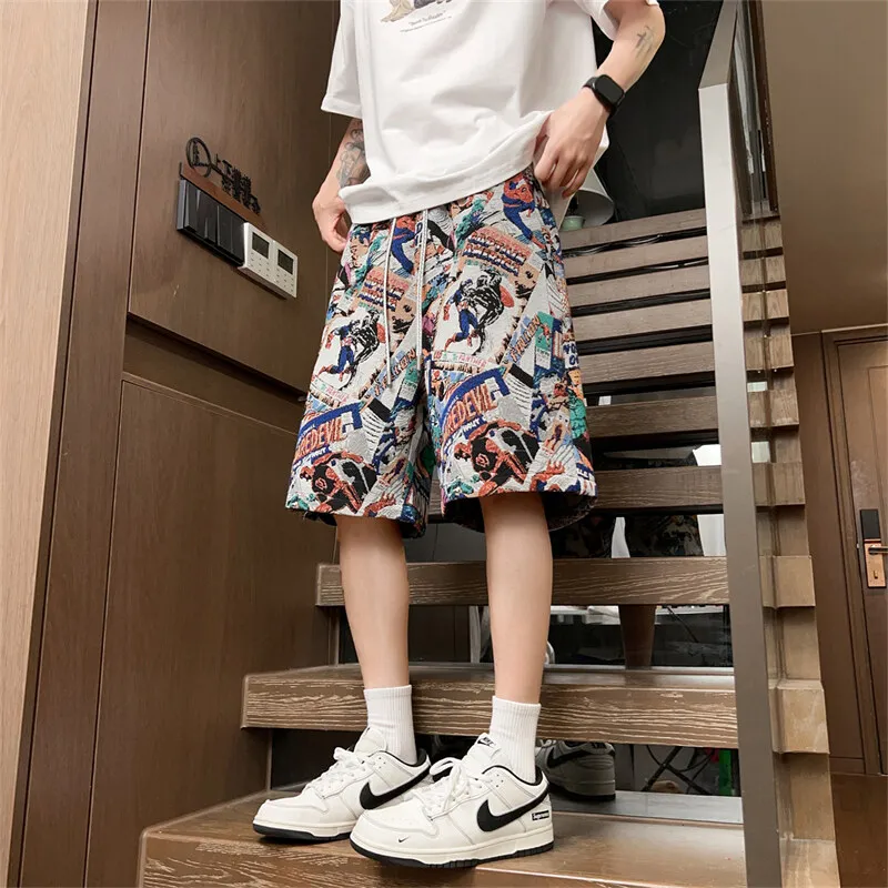 GY.VG Casual Shorts Unisex Cartoon Portrait Embroidery-3