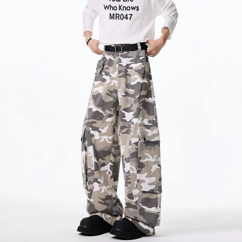 DAND Casual Pants Unisex White Gray Camouflage-3