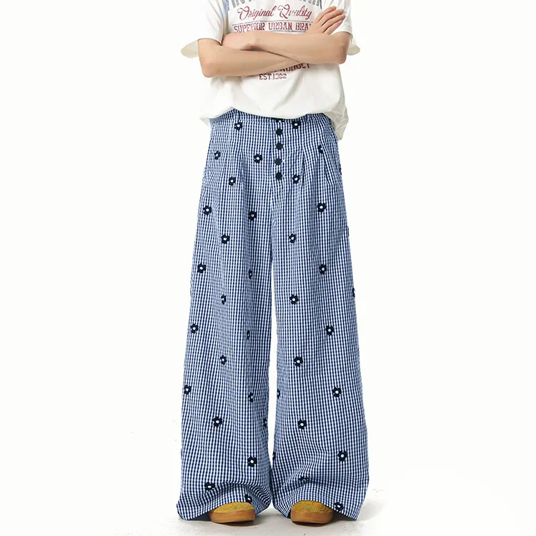 DAND Casual Pants Unisex Blue Plaid-4