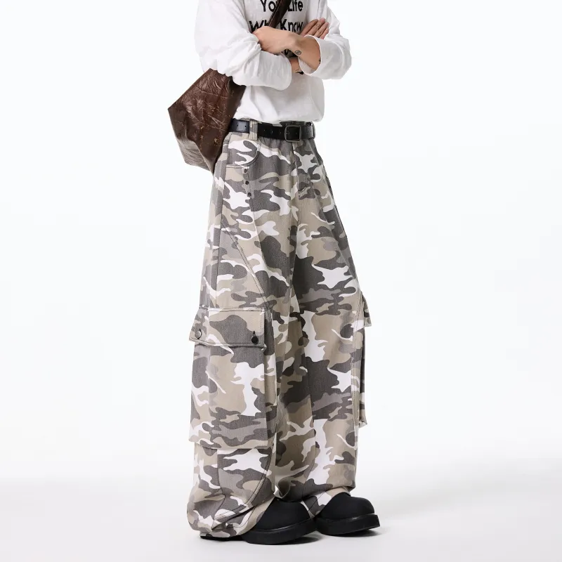 DAND Casual Pants Unisex White Gray Camouflage-4