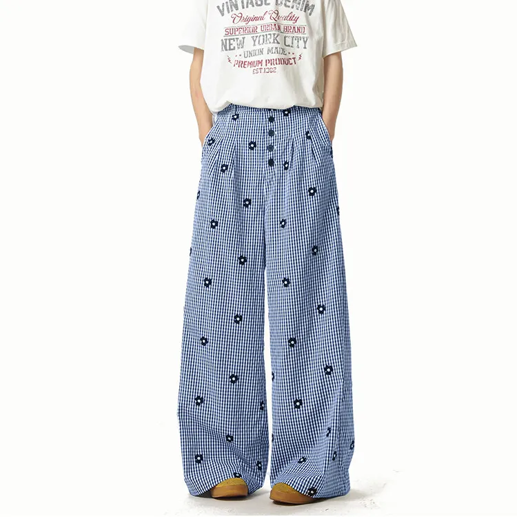 DAND Casual Pants Unisex Blue Plaid-2
