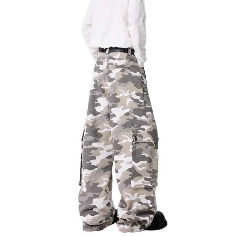 DAND Casual Pants Unisex White Gray Camouflage-1