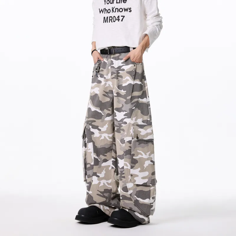 DAND Casual Pants Unisex White Gray Camouflage-3