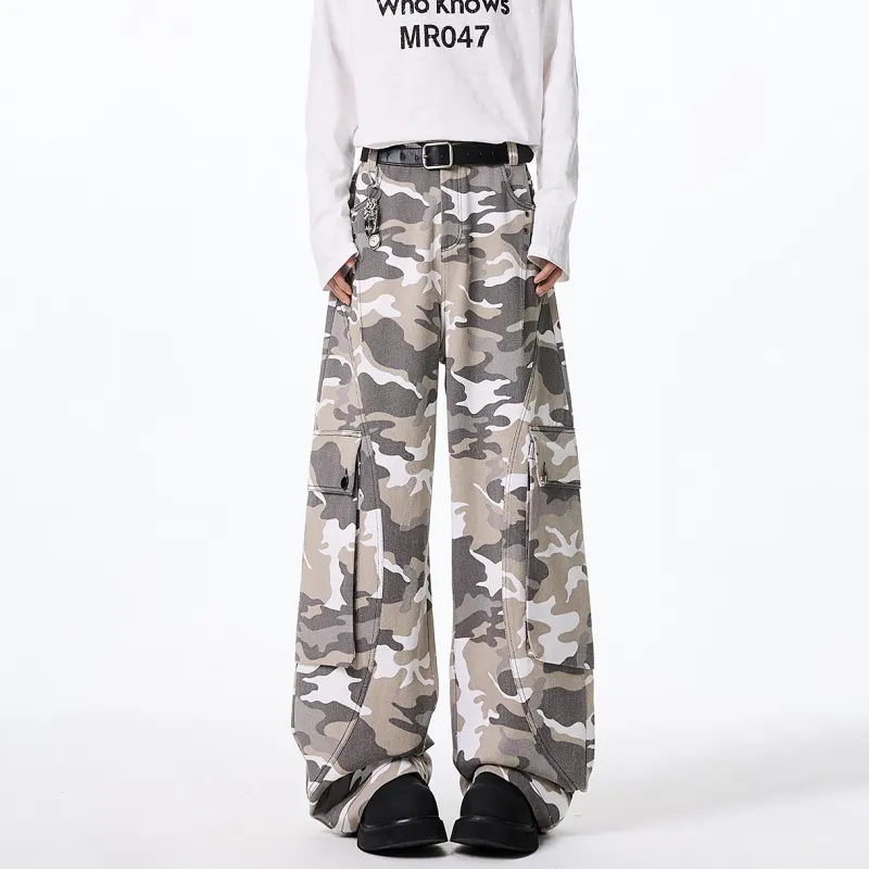 DAND Casual Pants Unisex White Gray Camouflage-2