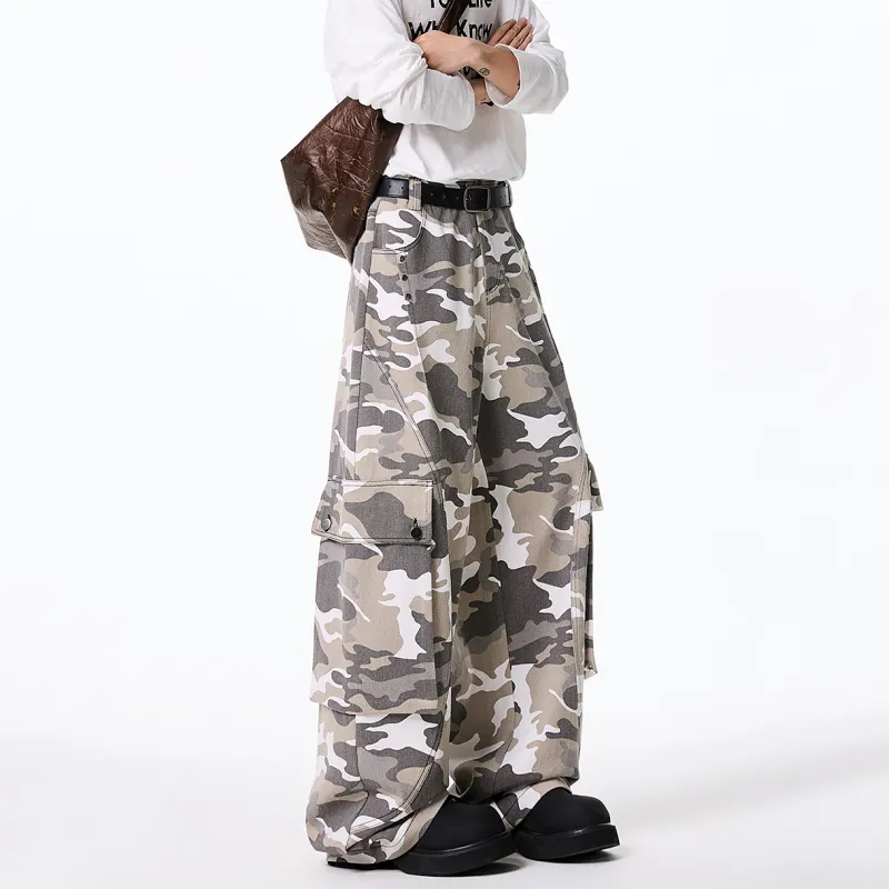 DAND Casual Pants Unisex White Gray Camouflage-4