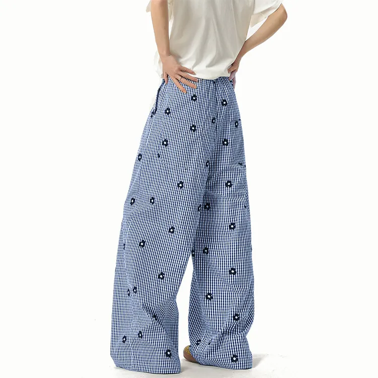 DAND Casual Pants Unisex Blue Plaid-5