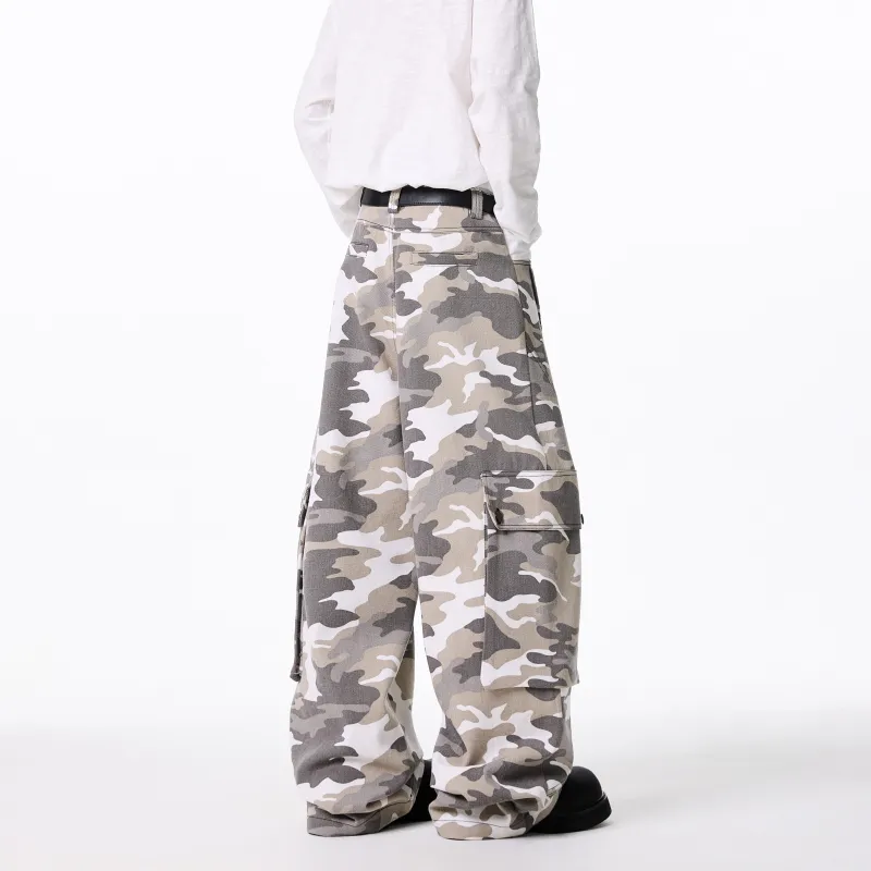 DAND Casual Pants Unisex White Gray Camouflage-2
