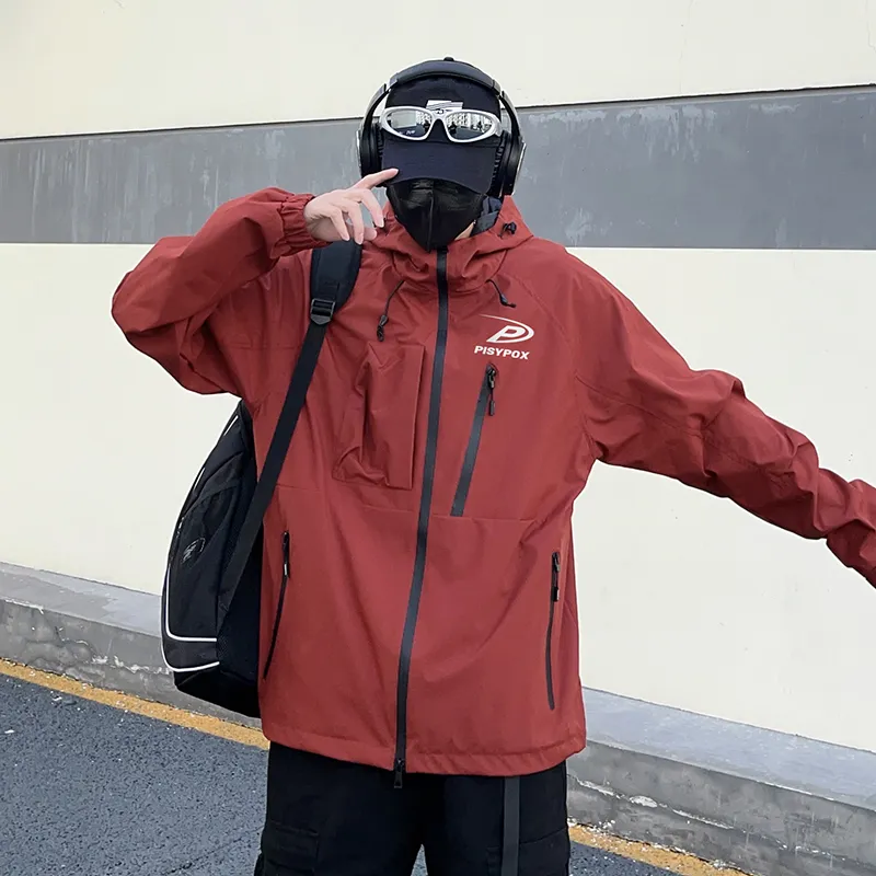 PISYPOX Waterproof And Windproof Windbreaker Jacket Unisex Black-4