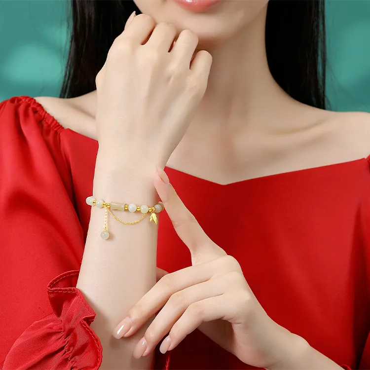 Furunlai Hetian Jade Bracelets Pale Greenish White Jade Unisex-4