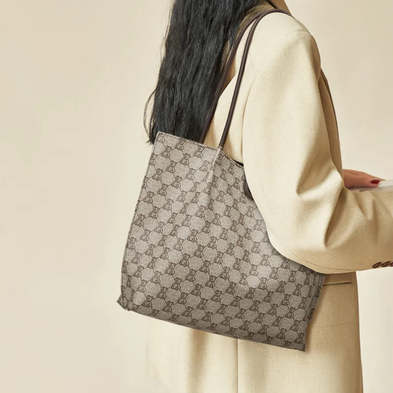 CORALDAISY Synthetic Leather Tote Laptop Bag, Tote Bag, Single Shoulder Bag Women's Oak Gray-4