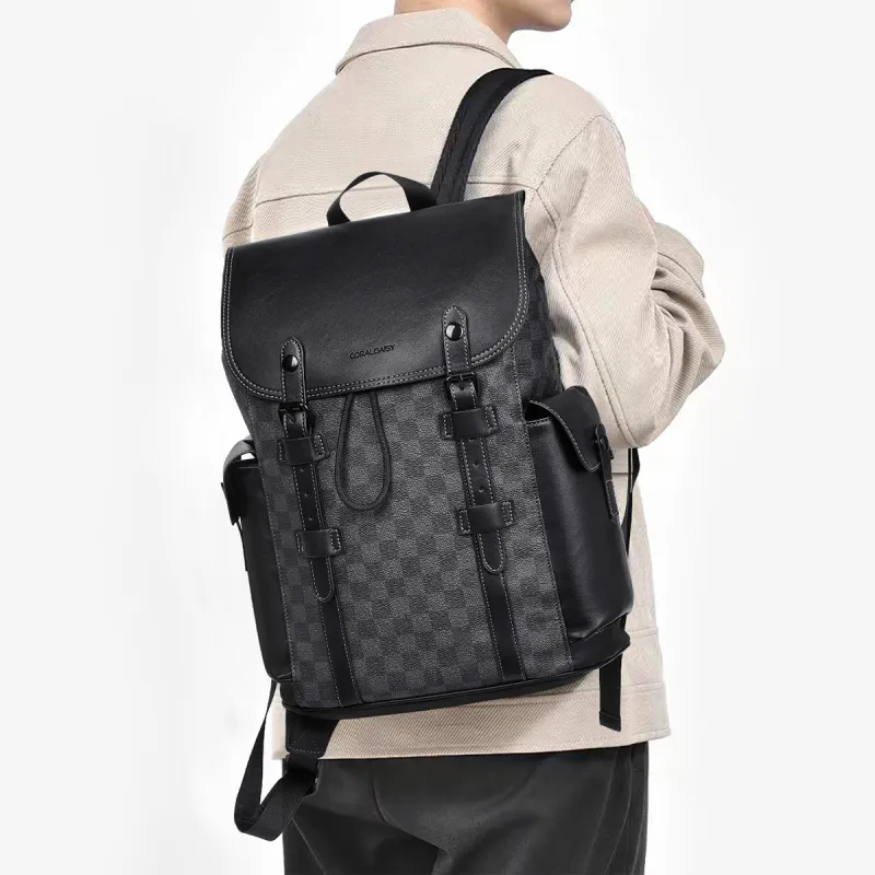 CORALDAISY Synthetic Leather Backpack Regular Men's Knight Black-4