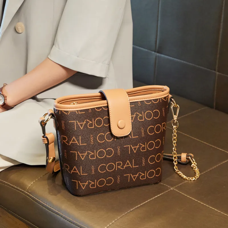 CORALDAISY Synthetic Leather Shoulder Bag Crossbody Bag Women's Ecru/Coffee-8